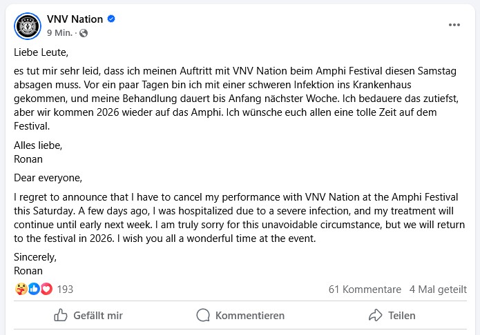 Kein Illusion – VNV Nation fehlen beim Amphi 2025 Kein Illusion – VNV Nation...