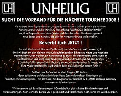 Unheilig sucht Supportband